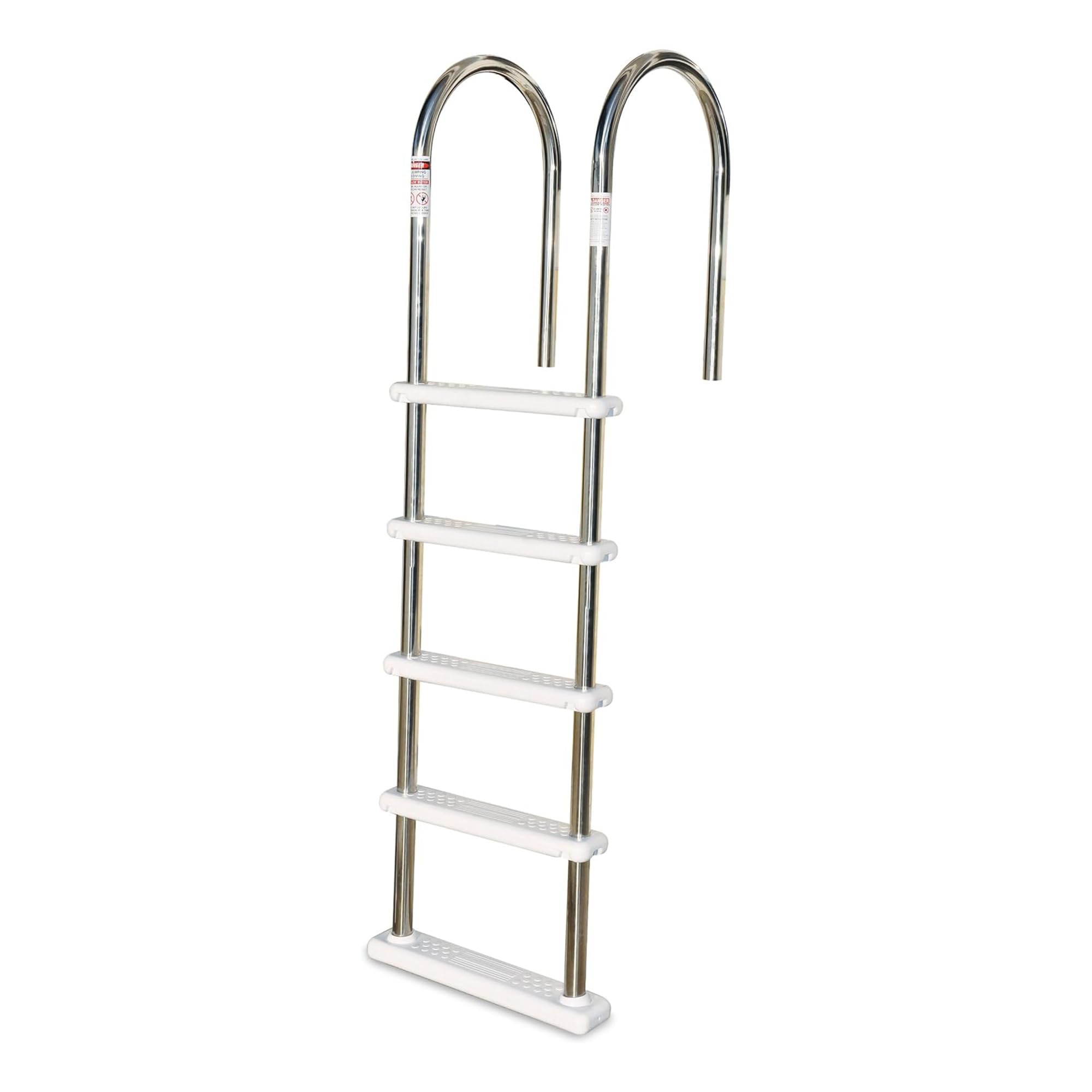 Swimline front profile ladder showing polished stainless finish and sturdy design benefits