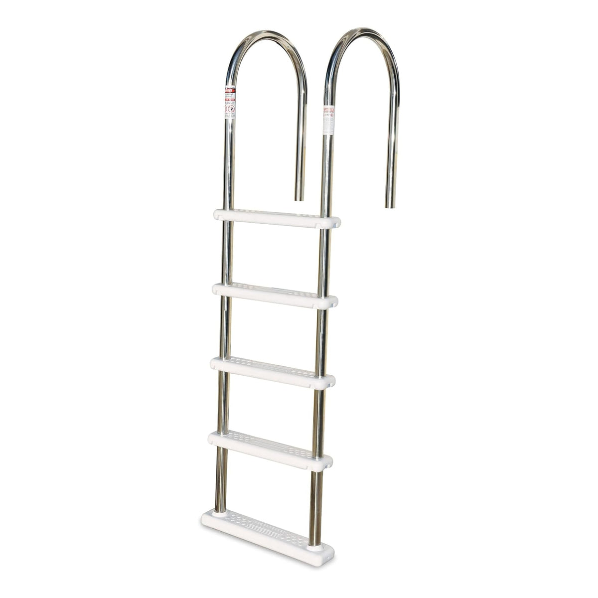 Swimline front profile ladder showing polished stainless finish and sturdy design benefits