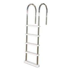 Swimline front profile ladder showing polished stainless finish and sturdy design benefits