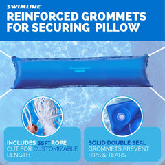 Swimline reinforced grommet with rope showing tear-resistant attachment benefit