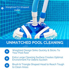 Swimline hose connector detail showing universal fit for 1-1/4 and 1-1/2 inch hoses