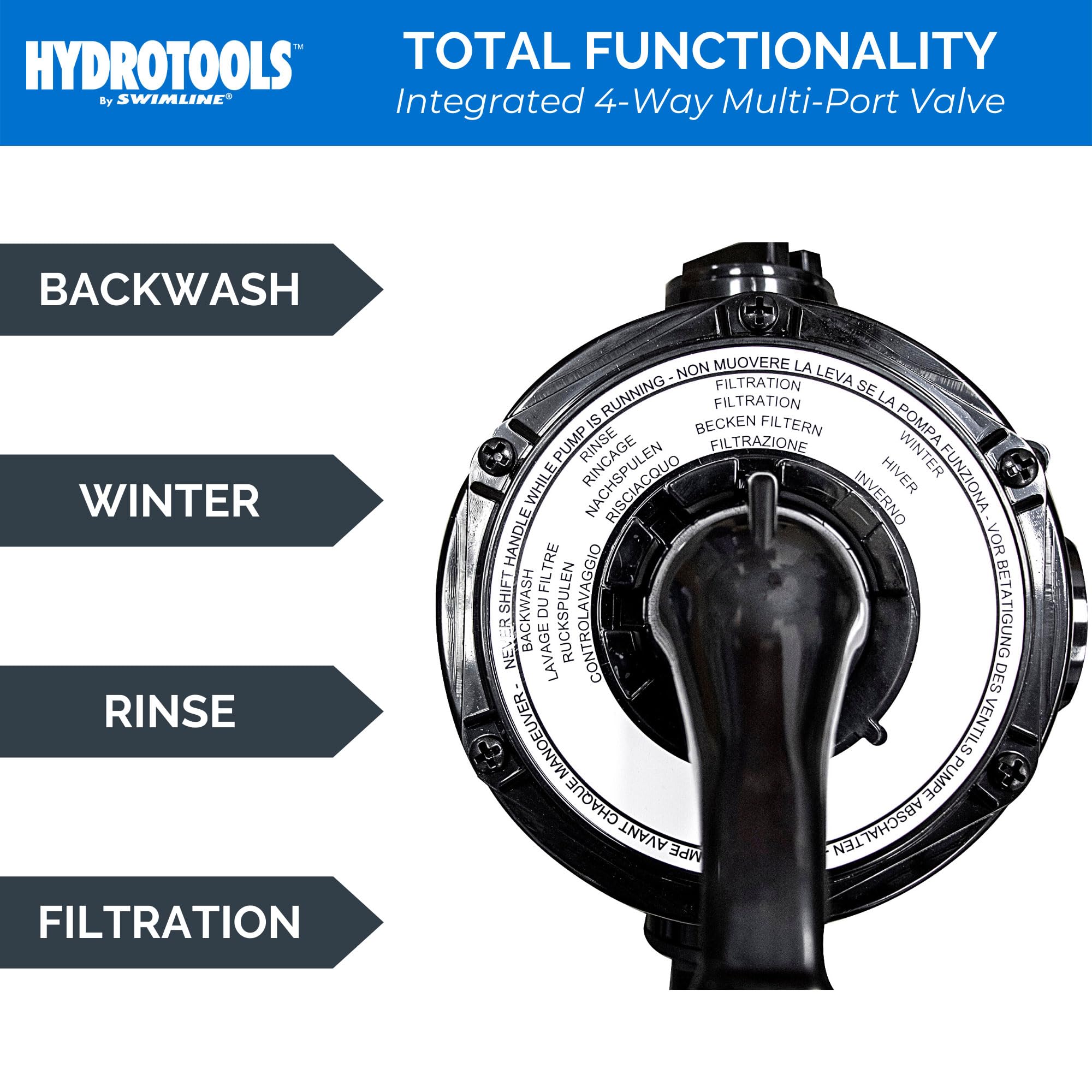 Swimline base and hose connections showing secure plumbing and quick setup benefit