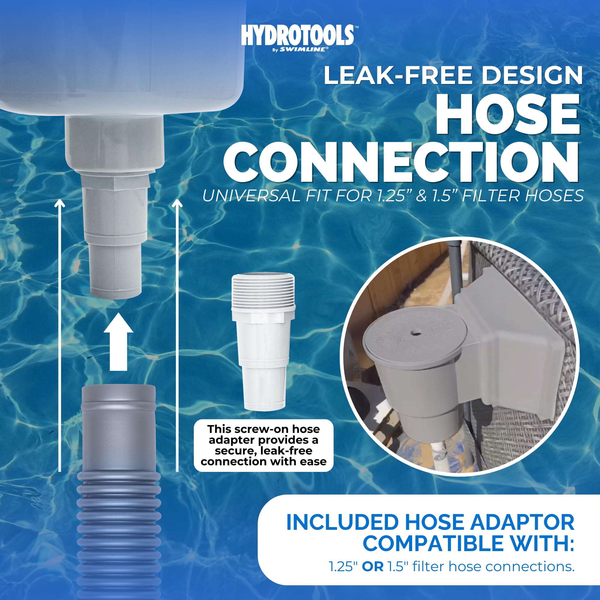 Swimline HydroTools top basket access open for quick emptying and convenience