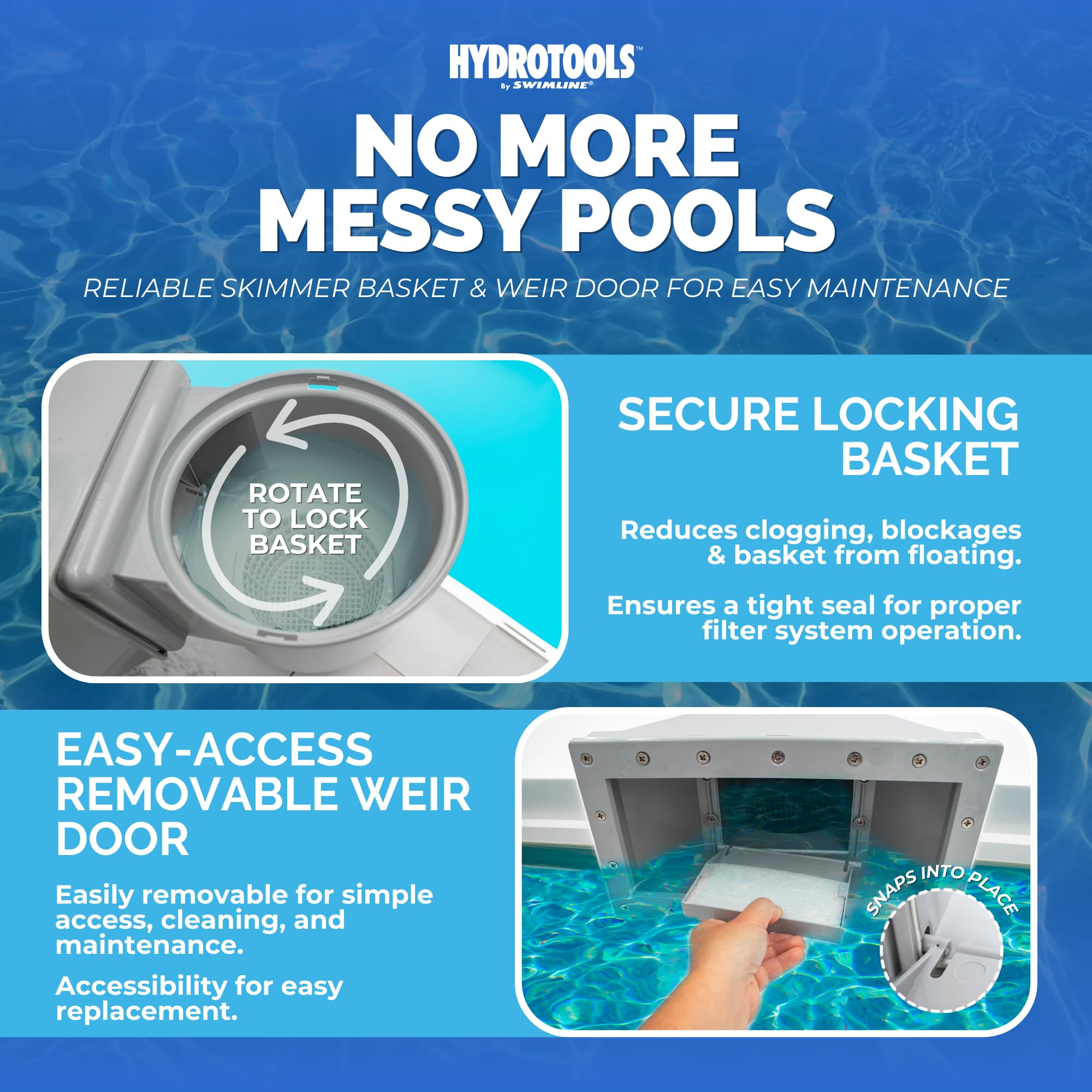 Swimline HydroTools installed on above-ground pool wall for compatible mounting