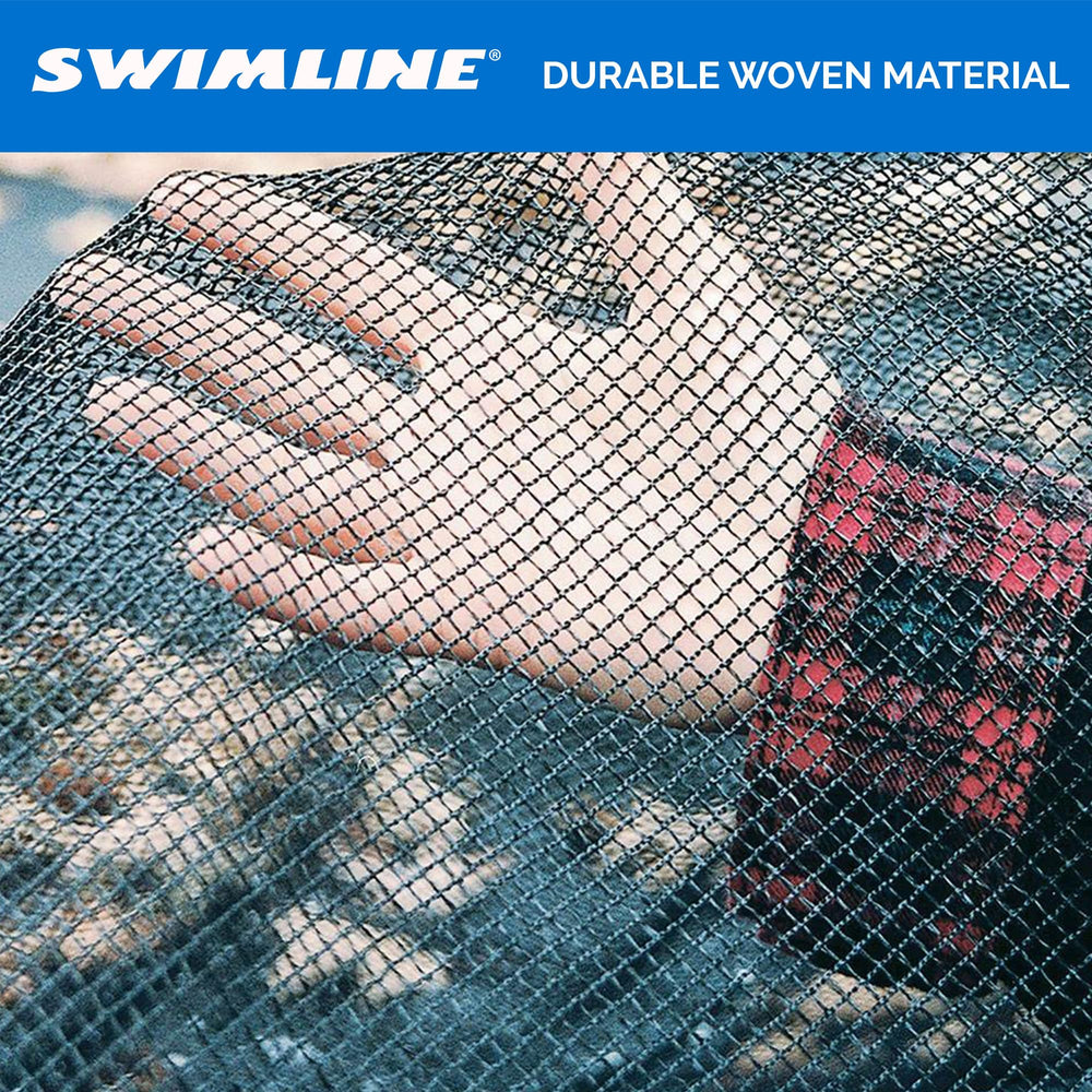 Swimline HydroTools installed over 21 ft pool showing how debris stays out and water drains