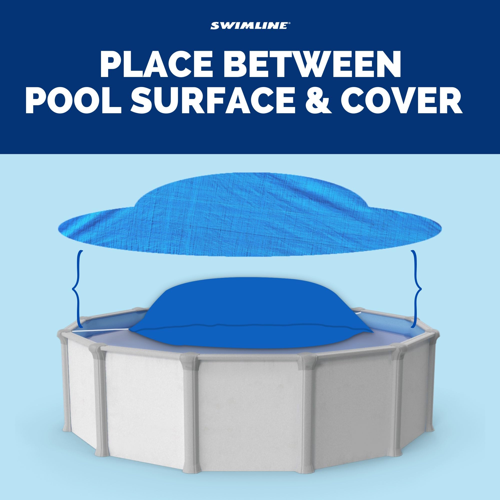 Swimline inflated pillow in pool center demonstrating ice pressure protection benefit