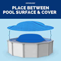 Swimline inflated pillow in pool center demonstrating ice pressure protection benefit