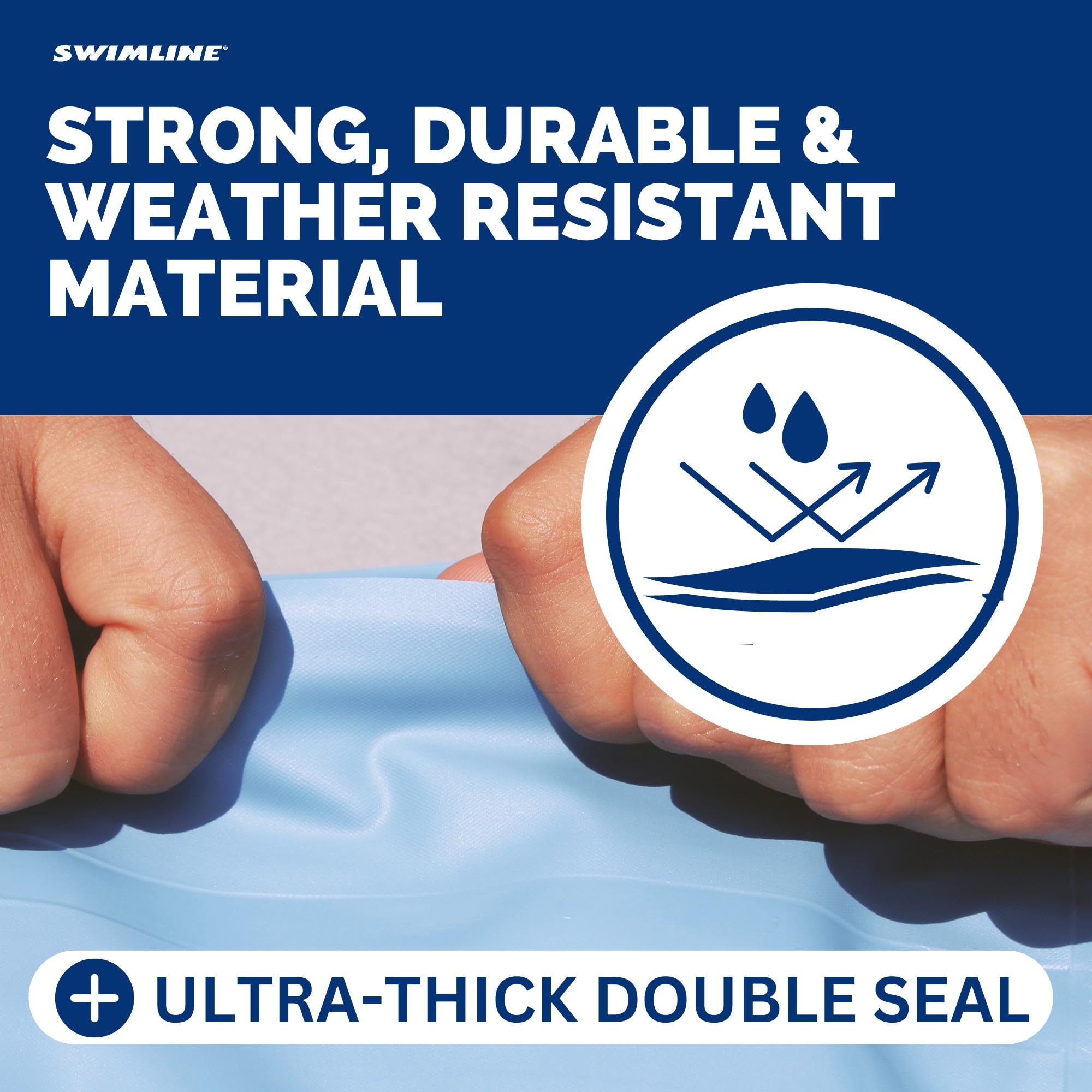 Swimline product label and specs image showing model information and user guidance benefit