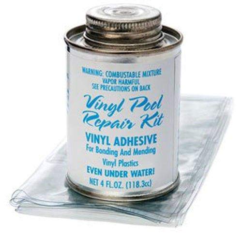 Swimline close-up of adhesive bottle and vinyl patch demonstrating precise application benefit