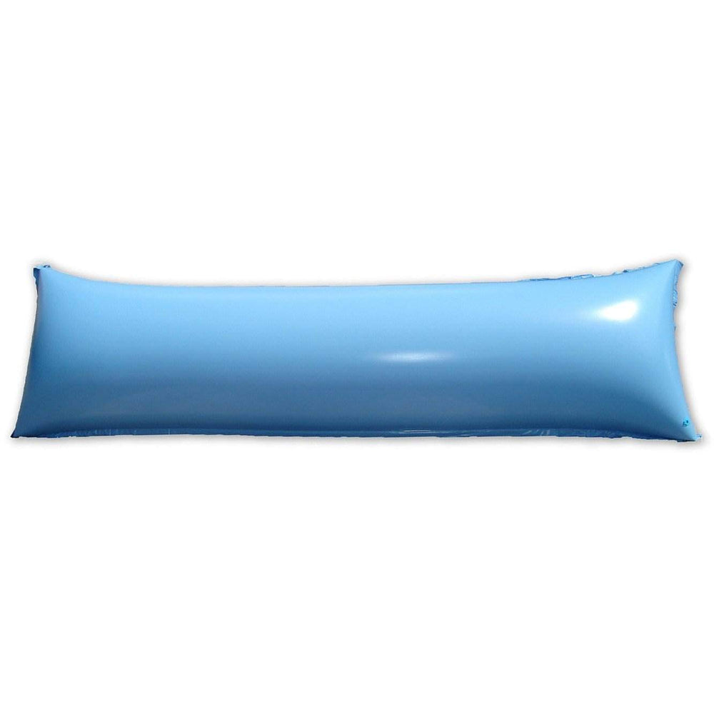 Swimline air pillow next to measuring tape showing correct 4.5 x 15 ft size