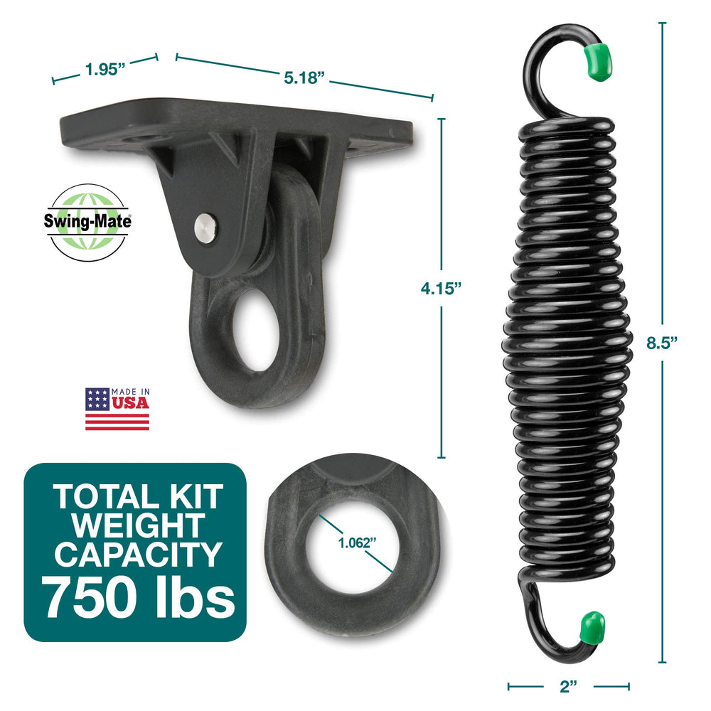 SWING-MATE glass-reinforced nylon hanger and stainless-steel pin detail for quiet secure motion