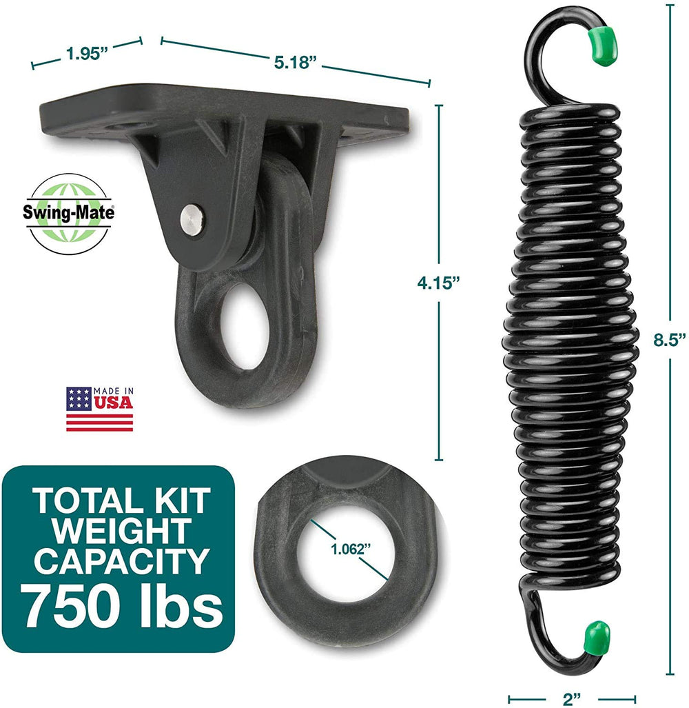 SWING-MATE hanger detail showing durable nylon and stainless pin strength