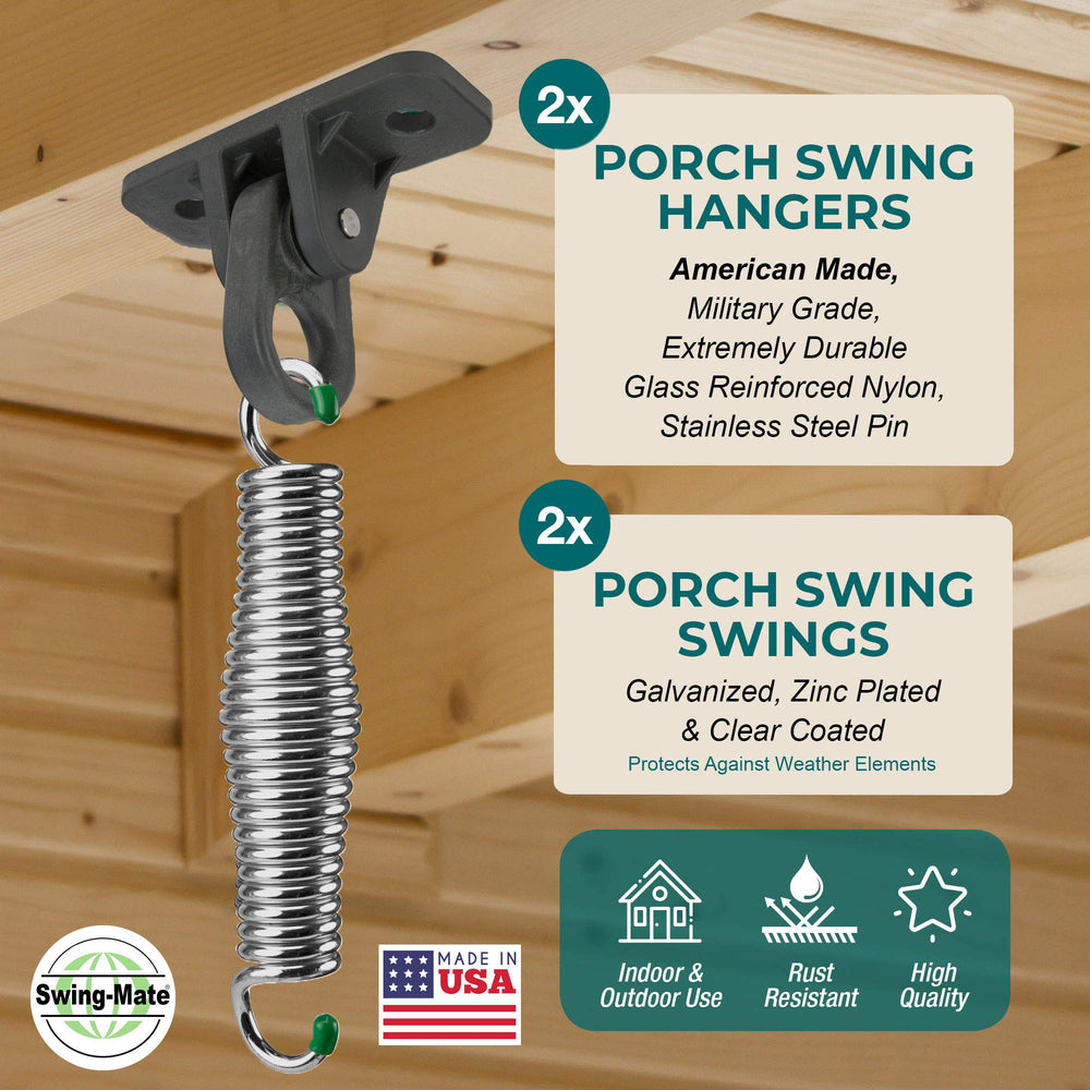 SWING-MATE zinc-plated comfort spring close-up showing weather-resistant finish and smooth action
