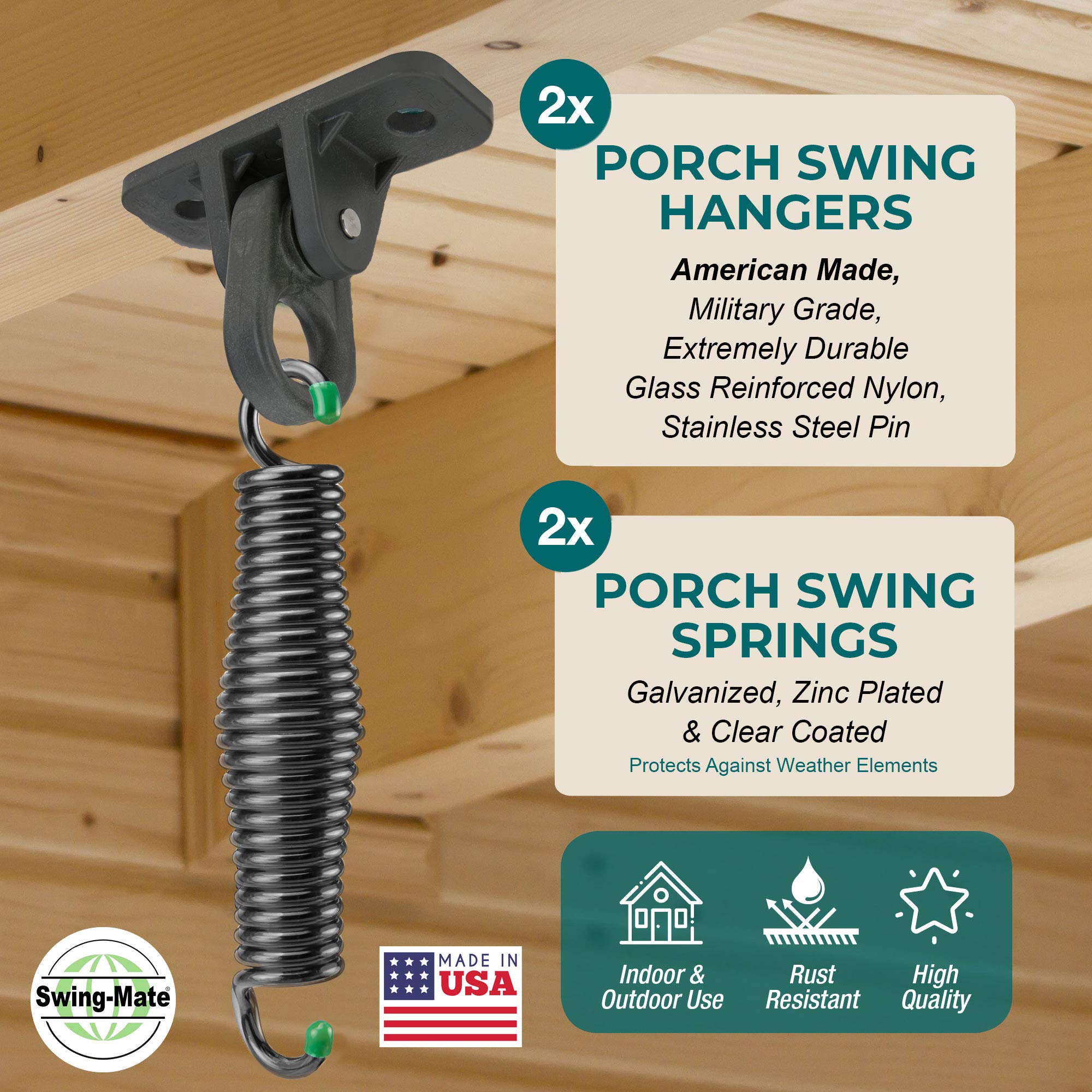 SWING-MATE closeup of patented spring highlighting quiet shock absorption