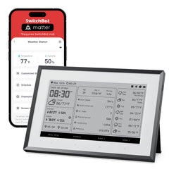 SwitchBot dashboard front view showing weather and calendar for quick planning