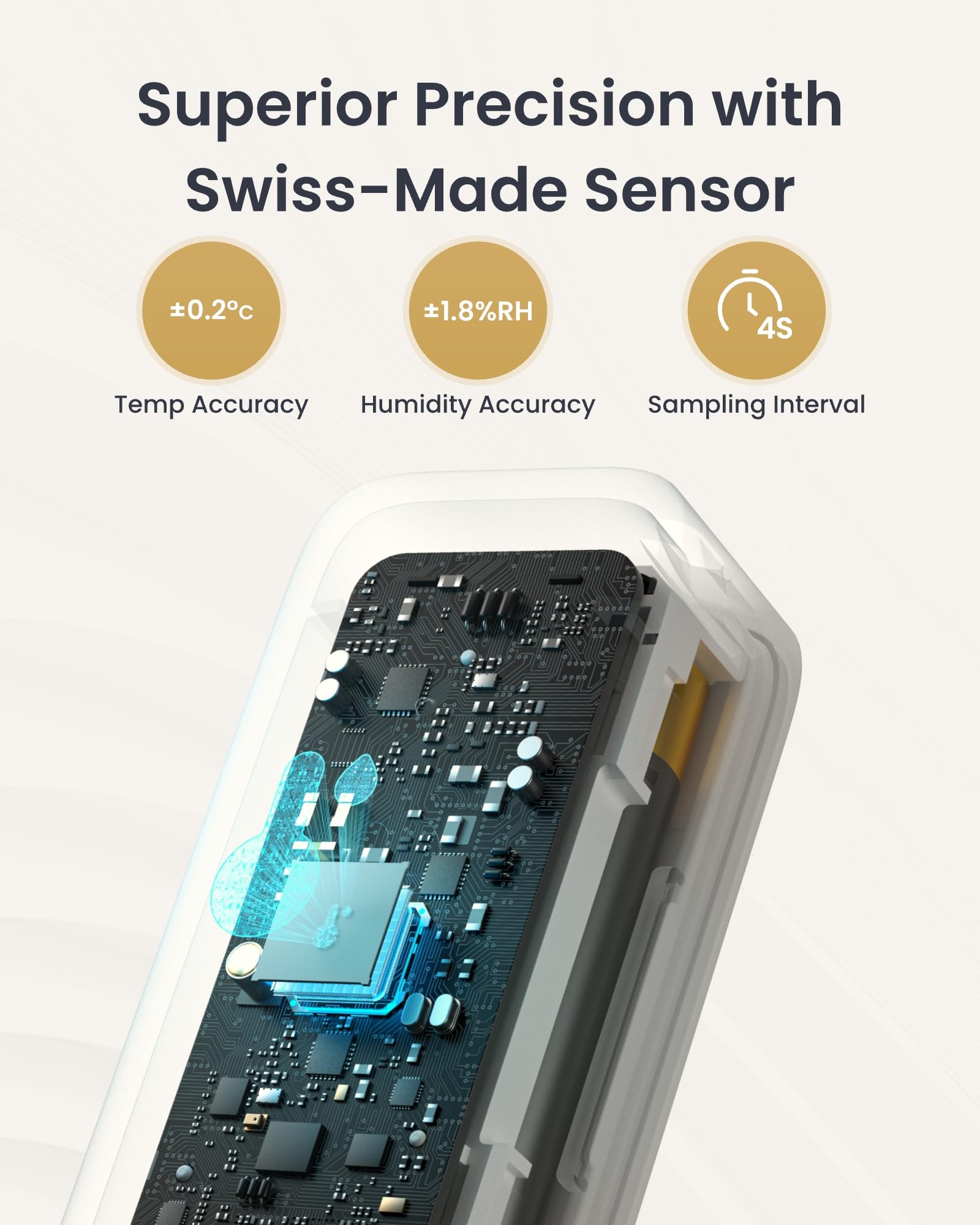 SwitchBot close-up of sensor face highlighting Swiss Sensirion accuracy