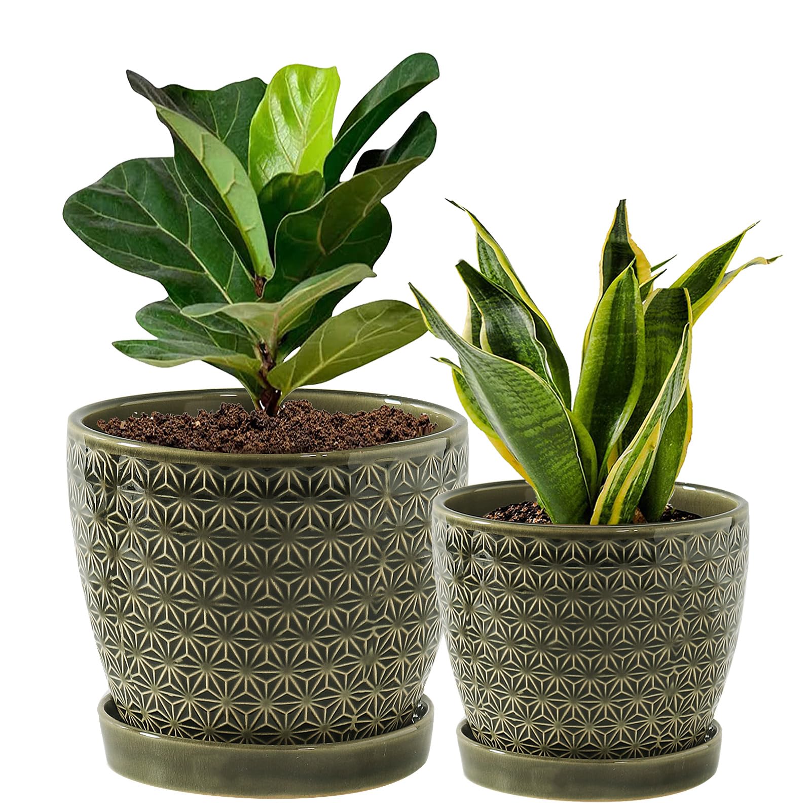 Swkien front view of the glazed planter set showing elegant finish and space-saving benefit