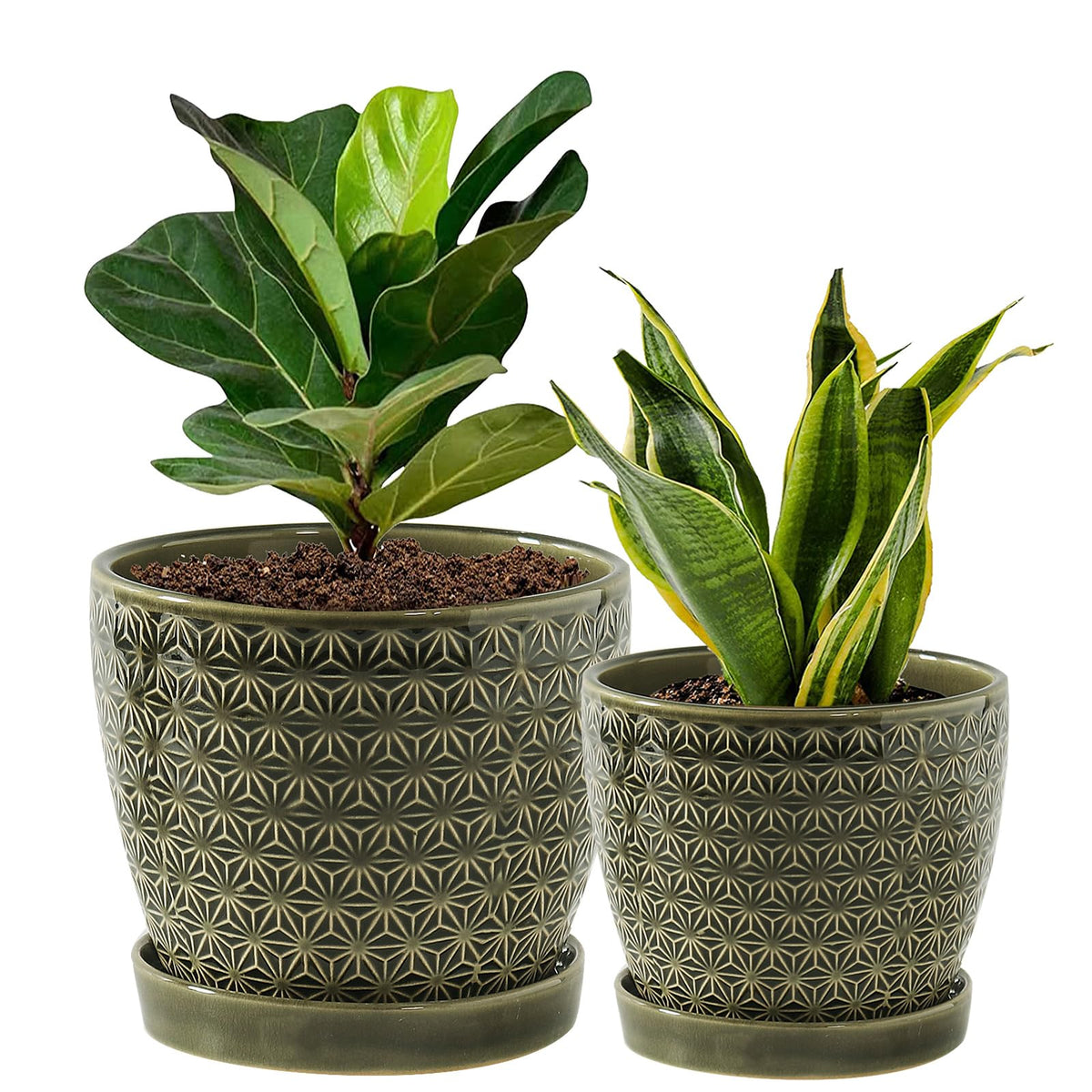 Swkien front view of the glazed planter set showing elegant finish and space-saving benefit