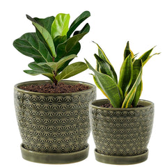 Swkien front view of the glazed planter set showing elegant finish and space-saving benefit