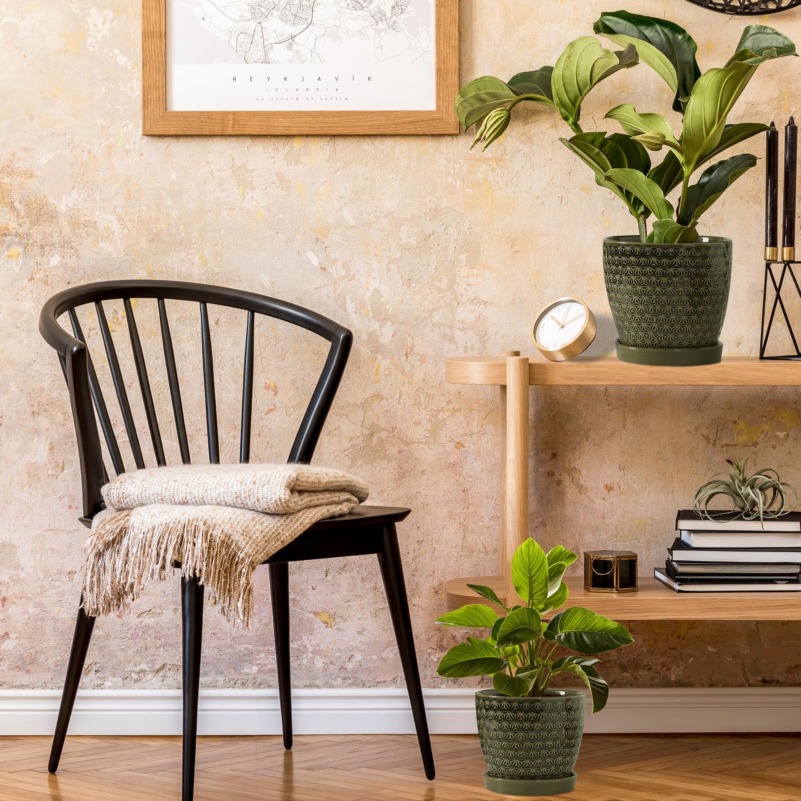 Swkien pots beside a ruler illustrating dimensions and fit for small indoor spaces