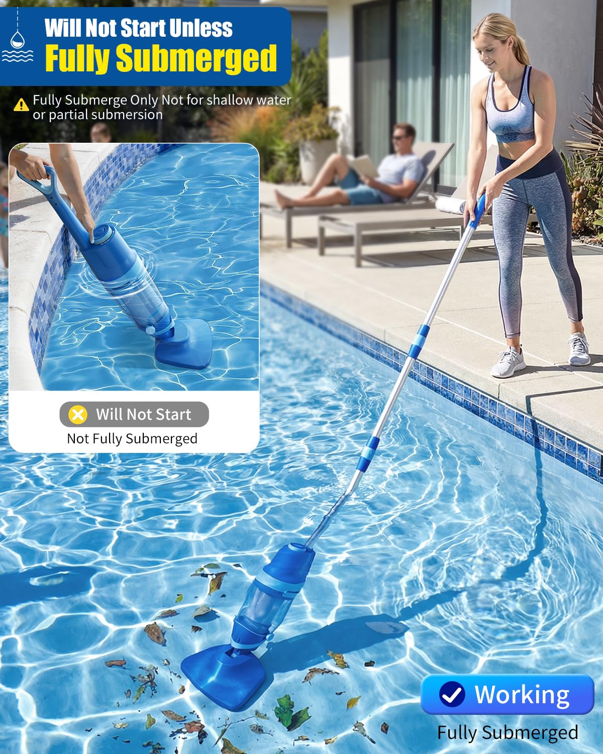 Swolace vacuum cleaning pool floor removing leaves and sand efficiently