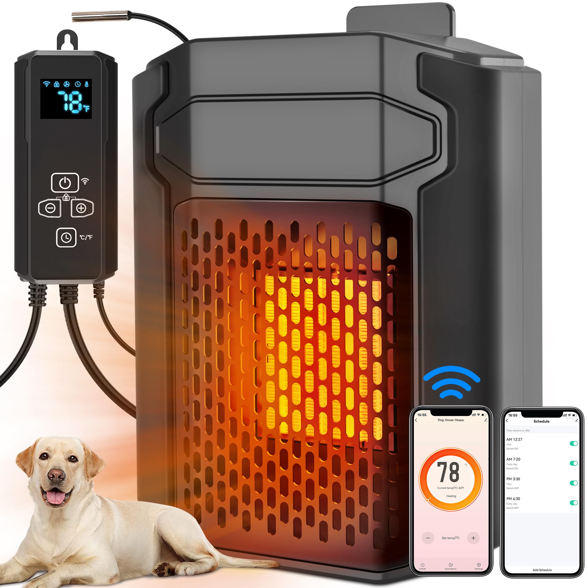 SwSun front view showing compact heater and vent for quick warmth