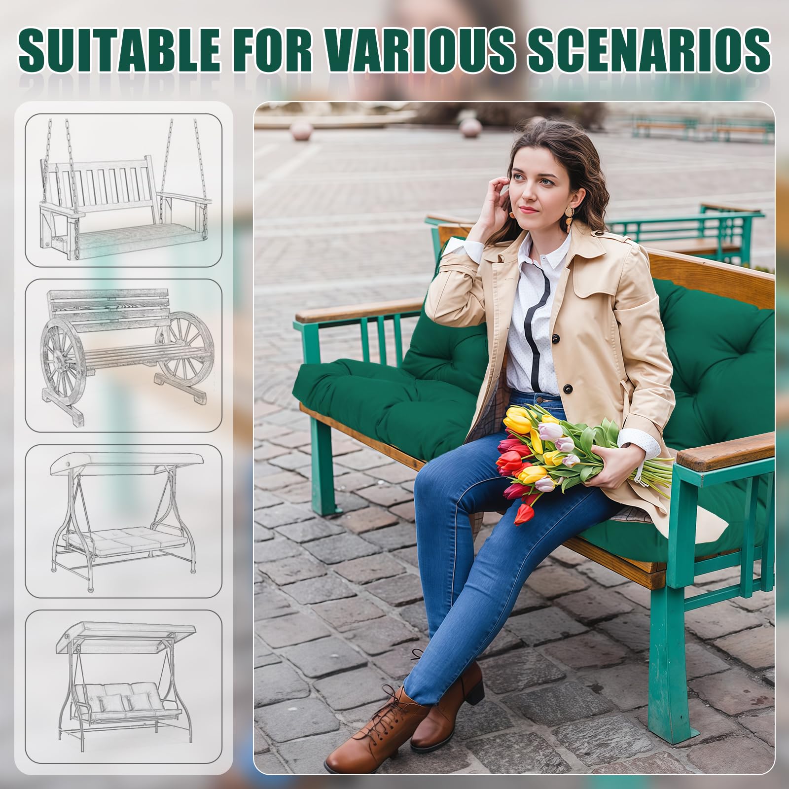 SXBFHGH cushion secured with ties on wooden porch swing illustrating anti-slip benefit