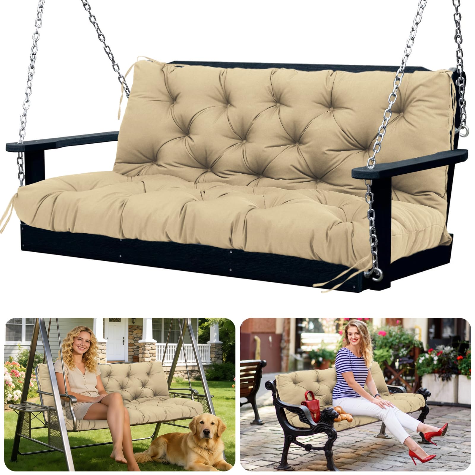 SXBFHGH front view of khaki 60x40x5 inch cushion showing full-seat coverage and inviting comfort