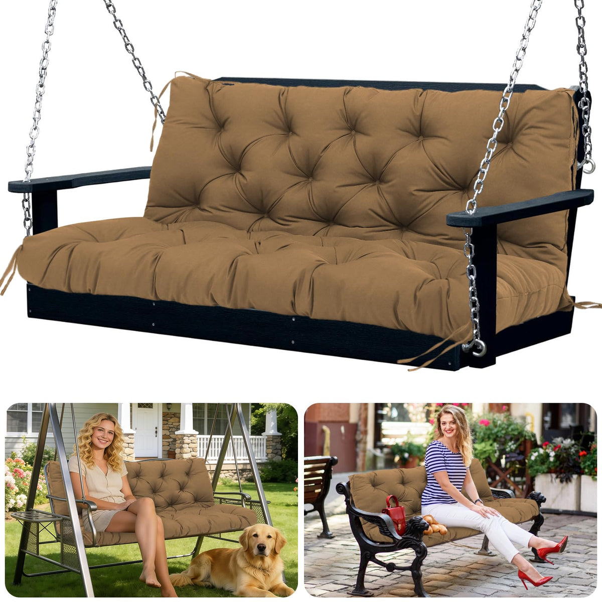 SXBFHGH front view of 60-inch porch swing cushion showing full coverage and comfort