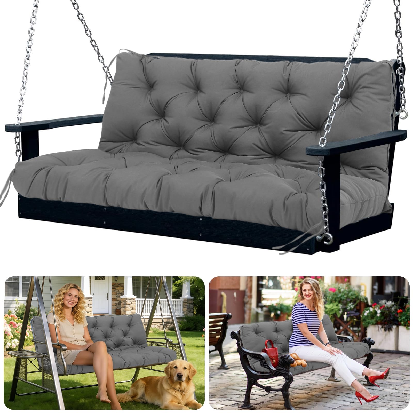 SXBFHGH front view of dark gray 60x40x5 inch porch swing cushion showing full coverage and clean lines