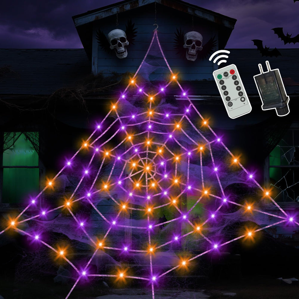 SXJINGLIMY front view of spider web kit showing colorful LEDs and packaging benefit visibility