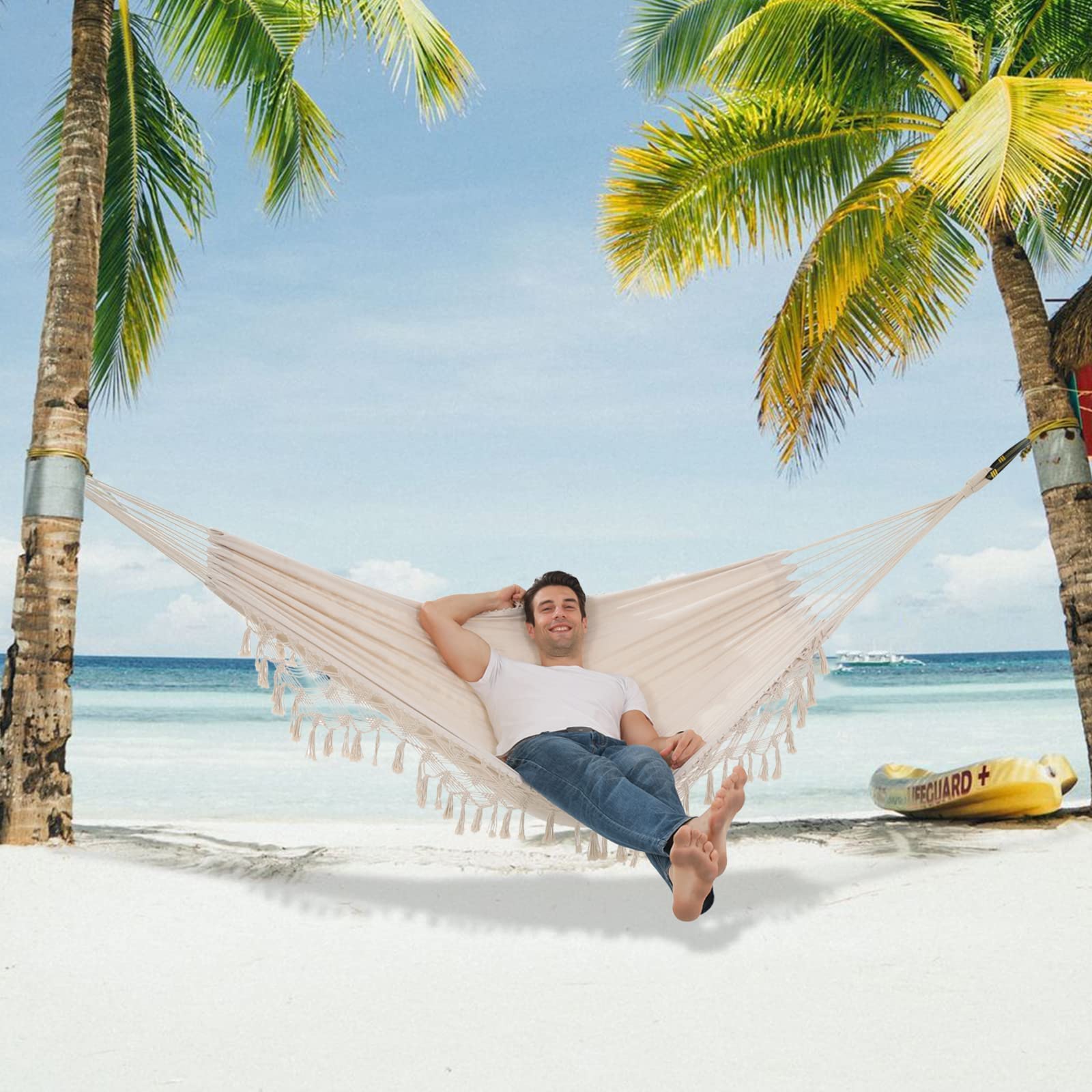 SXSEAGLE hammock in use on patio demonstrating stable two-person lounging