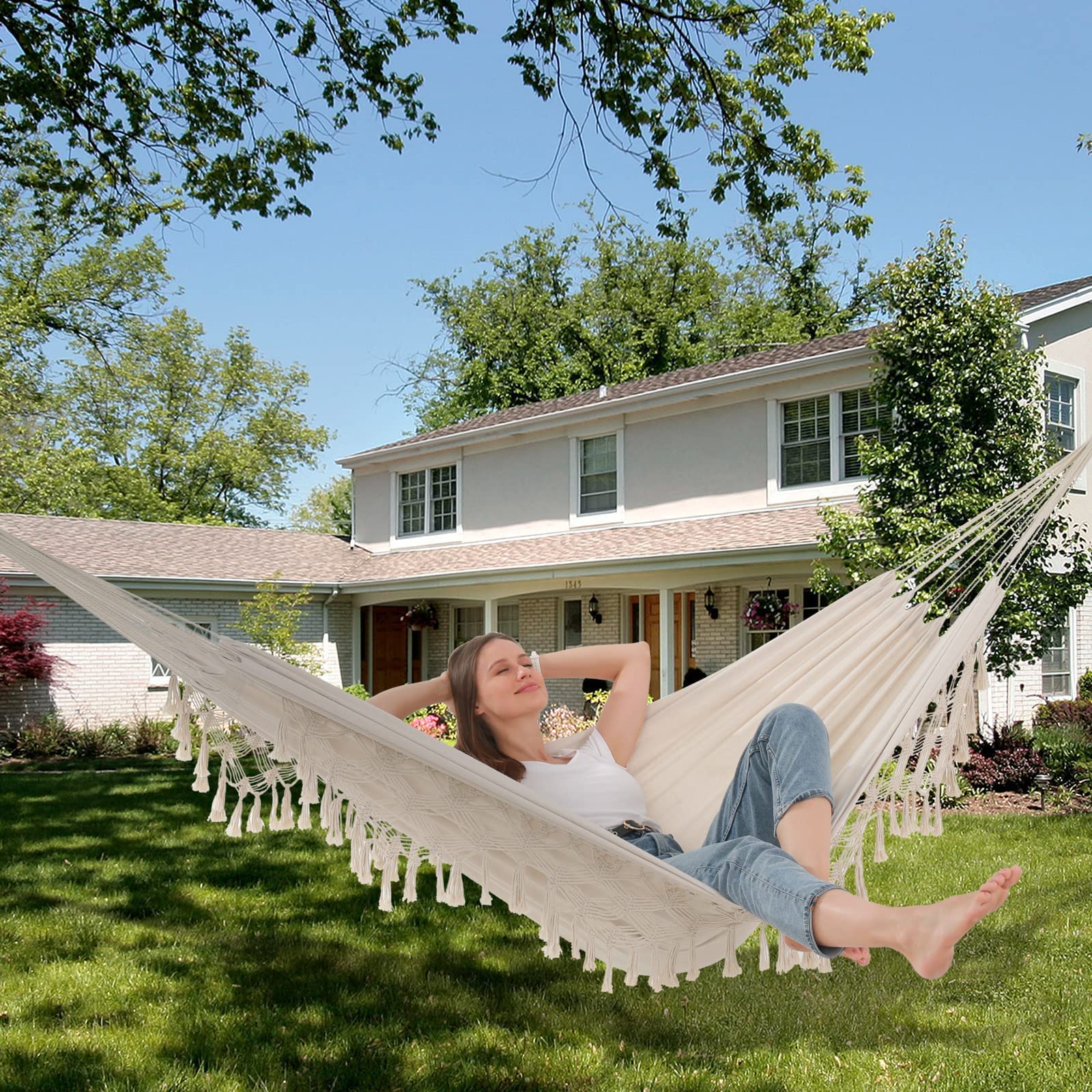 SXSEAGLE hammock beside person for scale showing bed dimensions