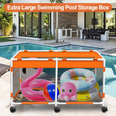Syagnos loaded poolside with floats demonstrating organized storage benefit