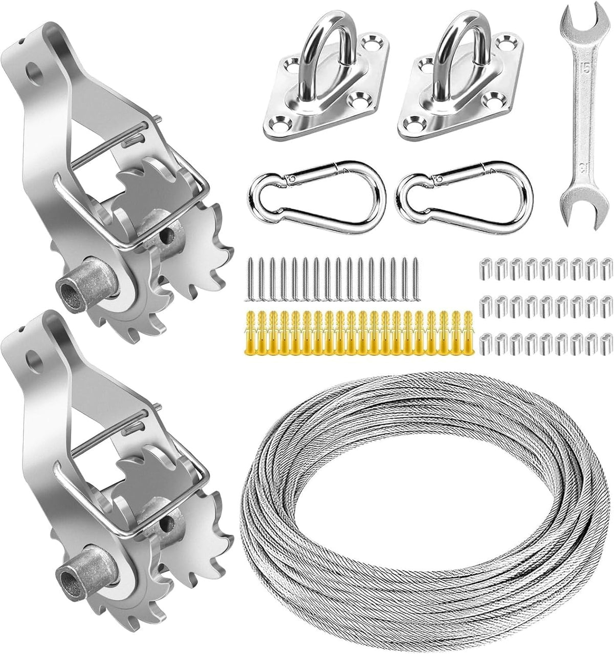 SYGELER front packaging of full shade sail hardware kit showing components and benefit of complete set