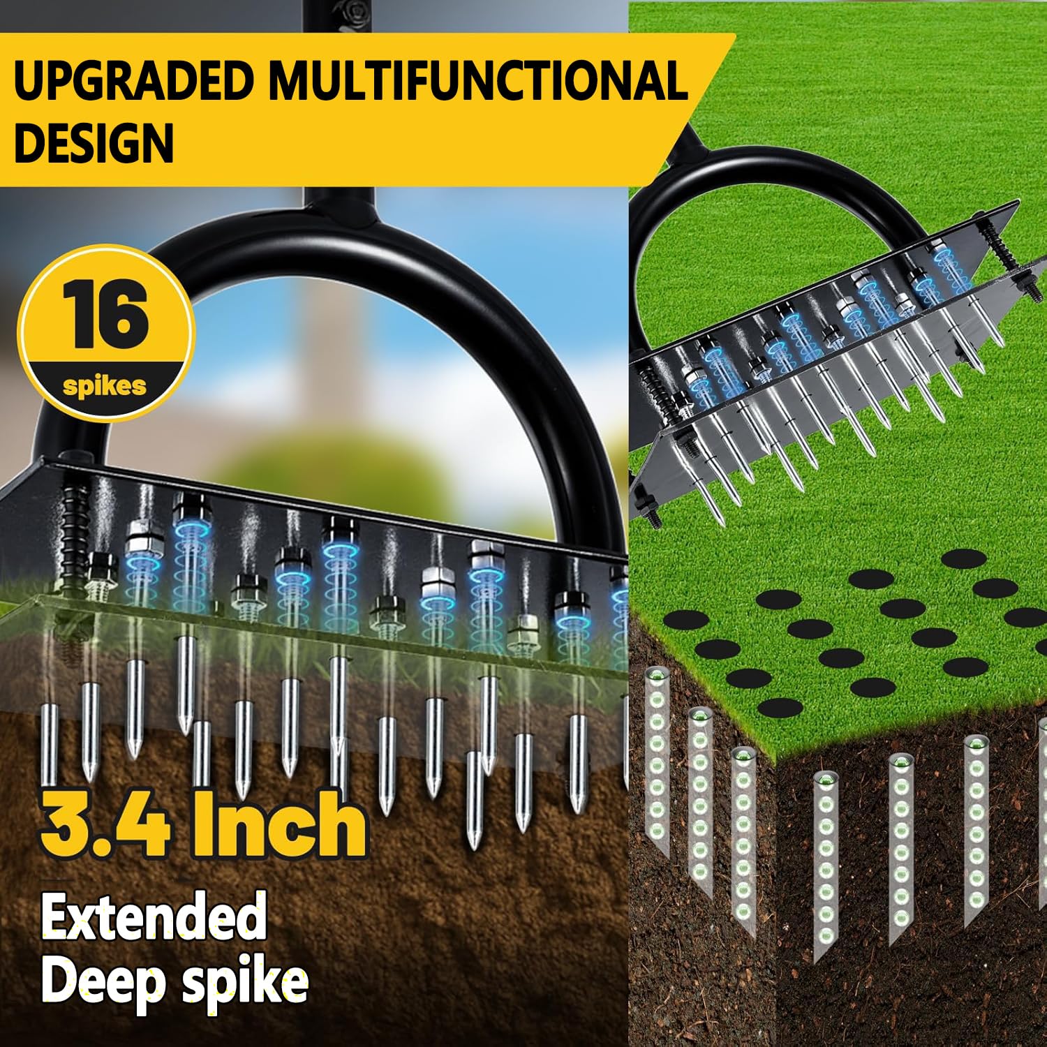 sykart close-up of 16 steel spikes highlighting deeper aeration