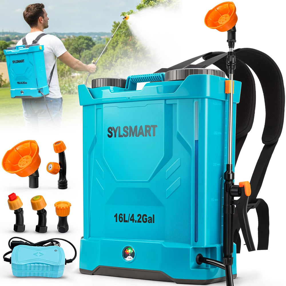 Sylsmart front view backpack sprayer showing compact design and portability