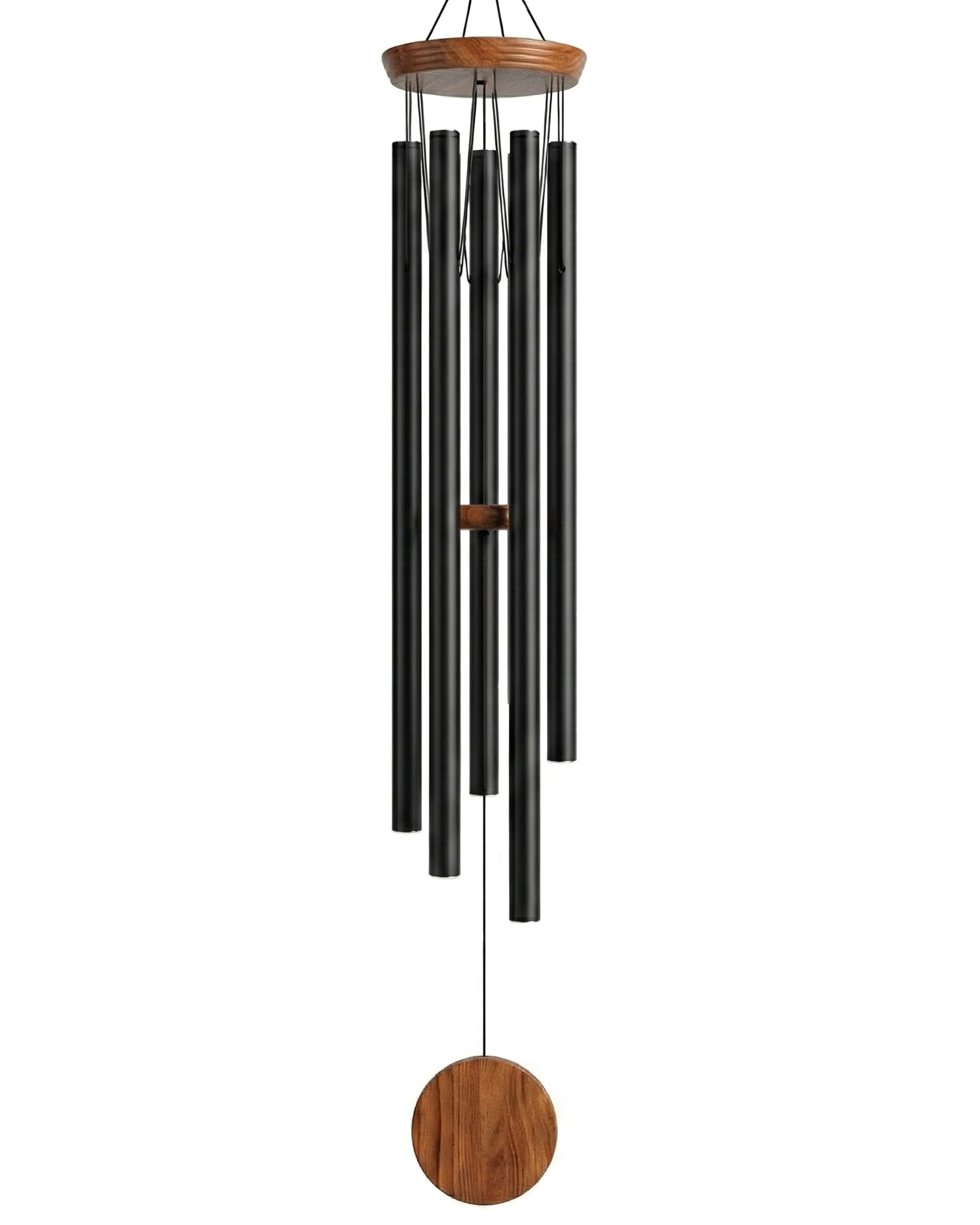 sympathy hearts front view showing full 60-inch wind chime and hanging silhouette
