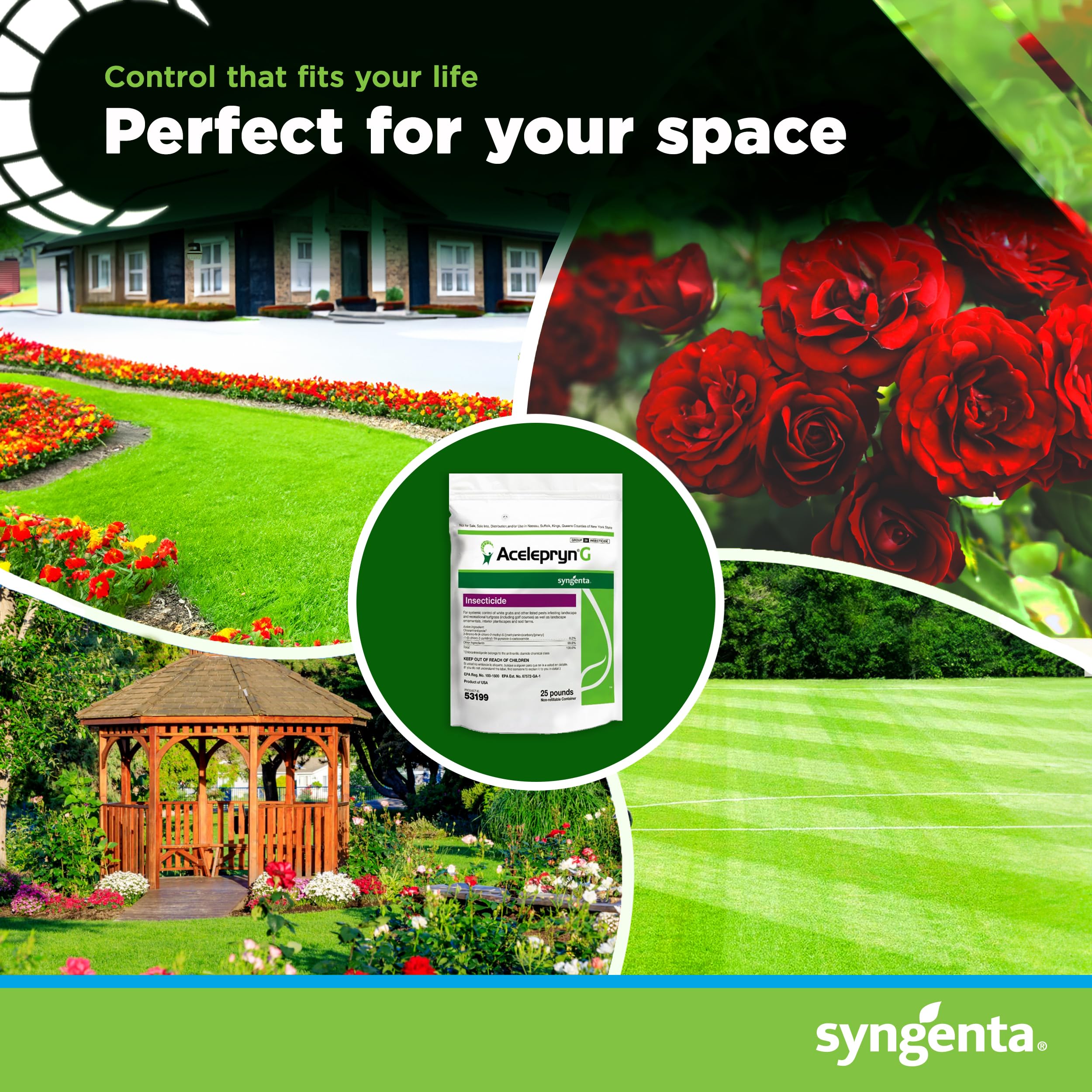 Syngenta Acelepryn G bag next to a coin for scale highlighting 25 lb capacity and coverage