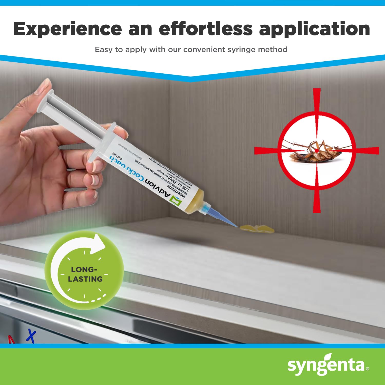 Syngenta Advion tube beside a ruler showing size and easy handling benefit
