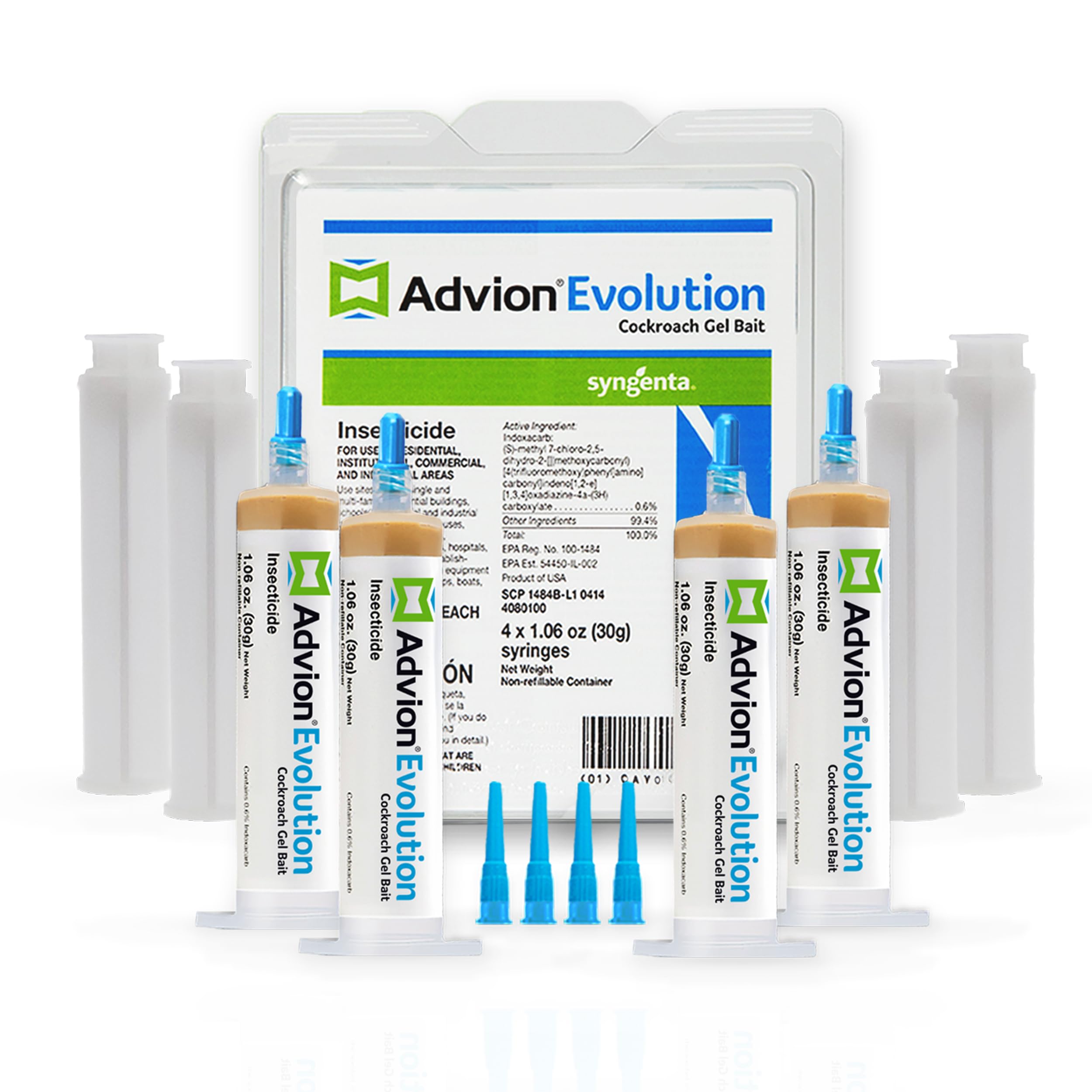 Syngenta front packaging showing four Evolution gel tubes and included plungers, clear labeling benefit
