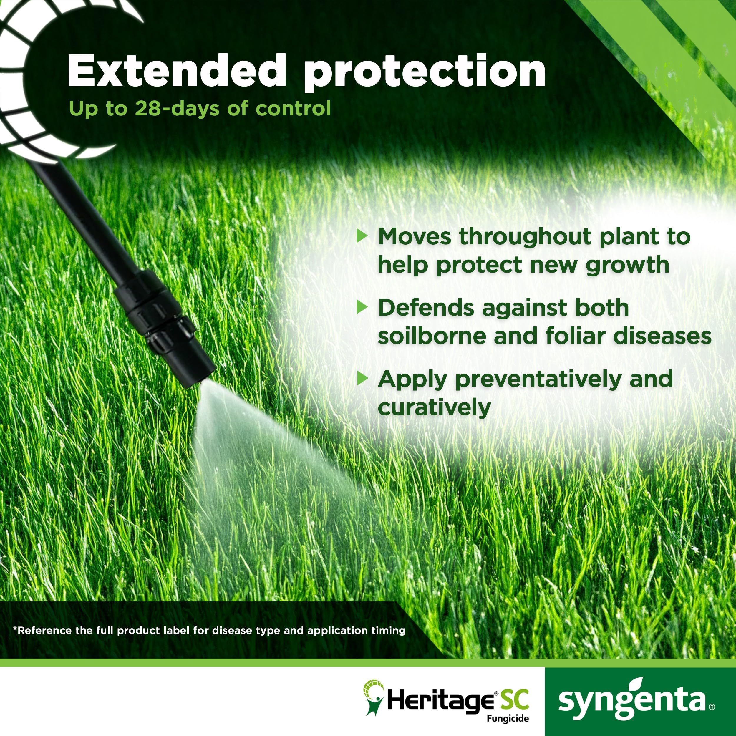 Syngenta Heritage SC applied with spray equipment across turf demonstrating uniform disease protection