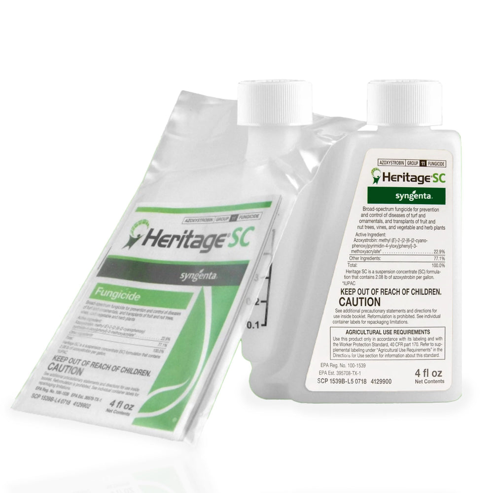 Syngenta Heritage SC front bottle view showing compact concentrated fungicide packaging and easy handling