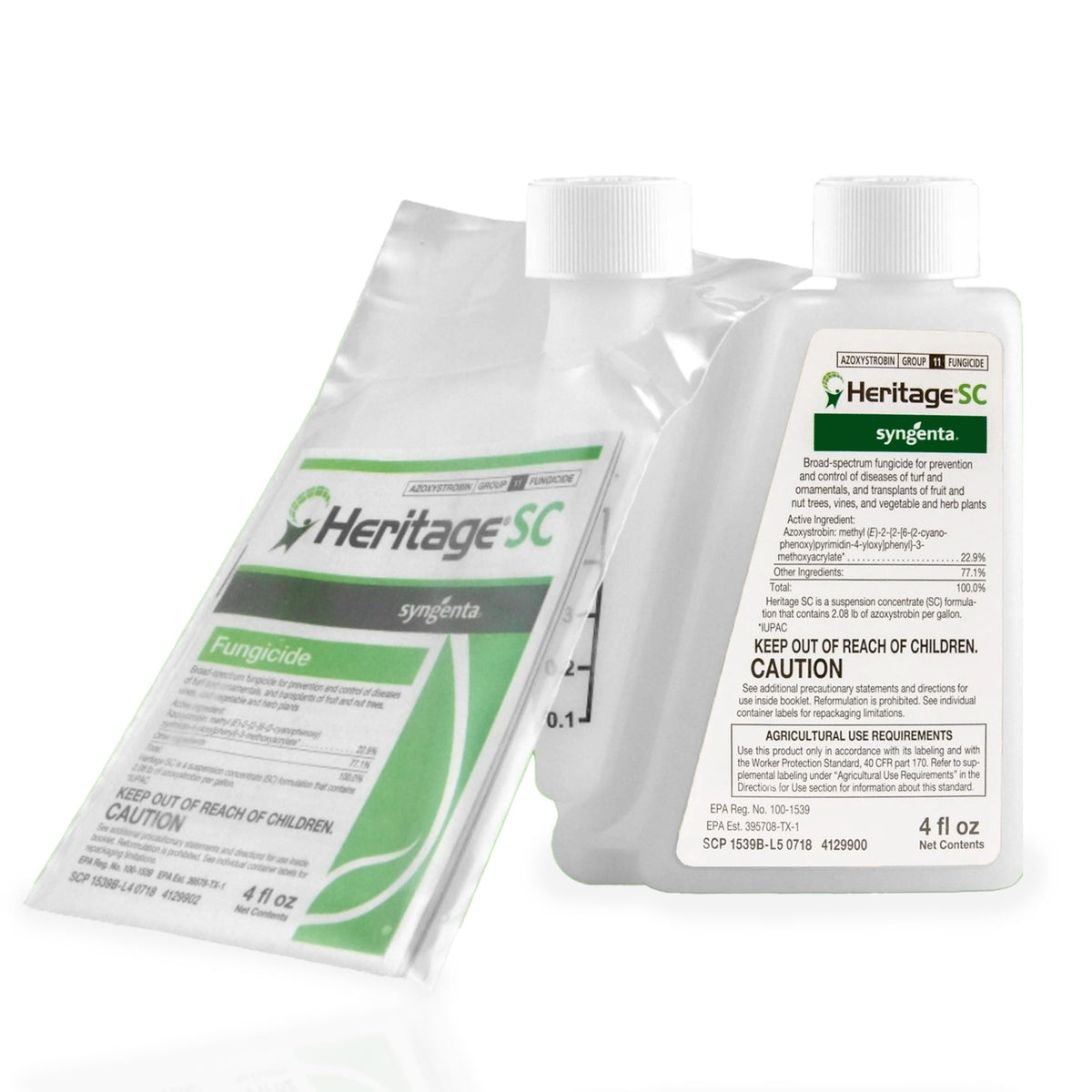 Syngenta Heritage SC front bottle view showing compact concentrated fungicide packaging and easy handling