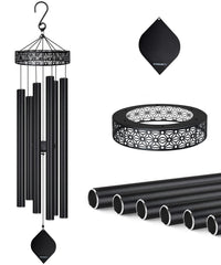 Synhonty front view of black wind chimes showing elegant design and curb appeal