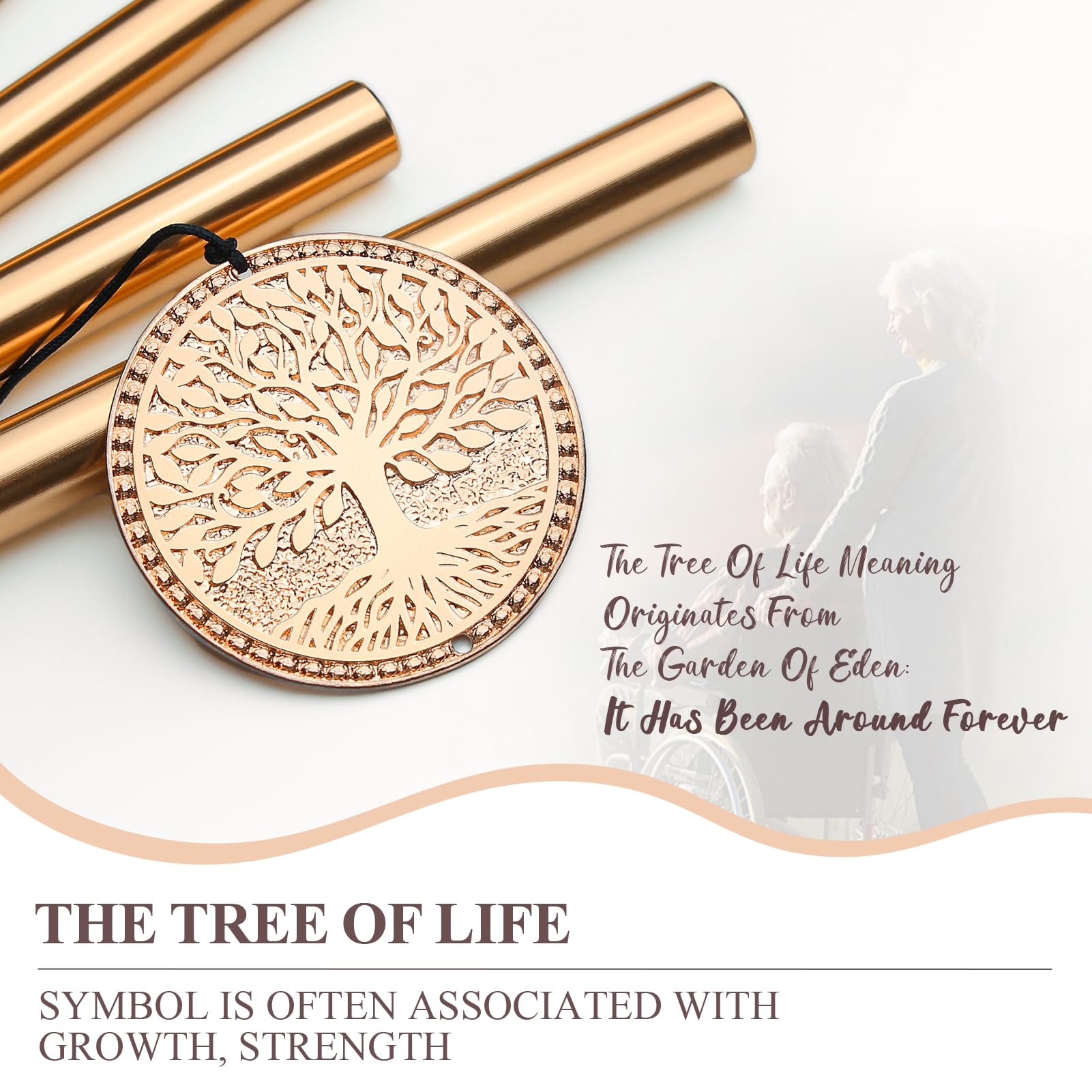 Synhonty wind chimes hung in a garden showing tranquil setting benefit: peaceful outdoor remembrance