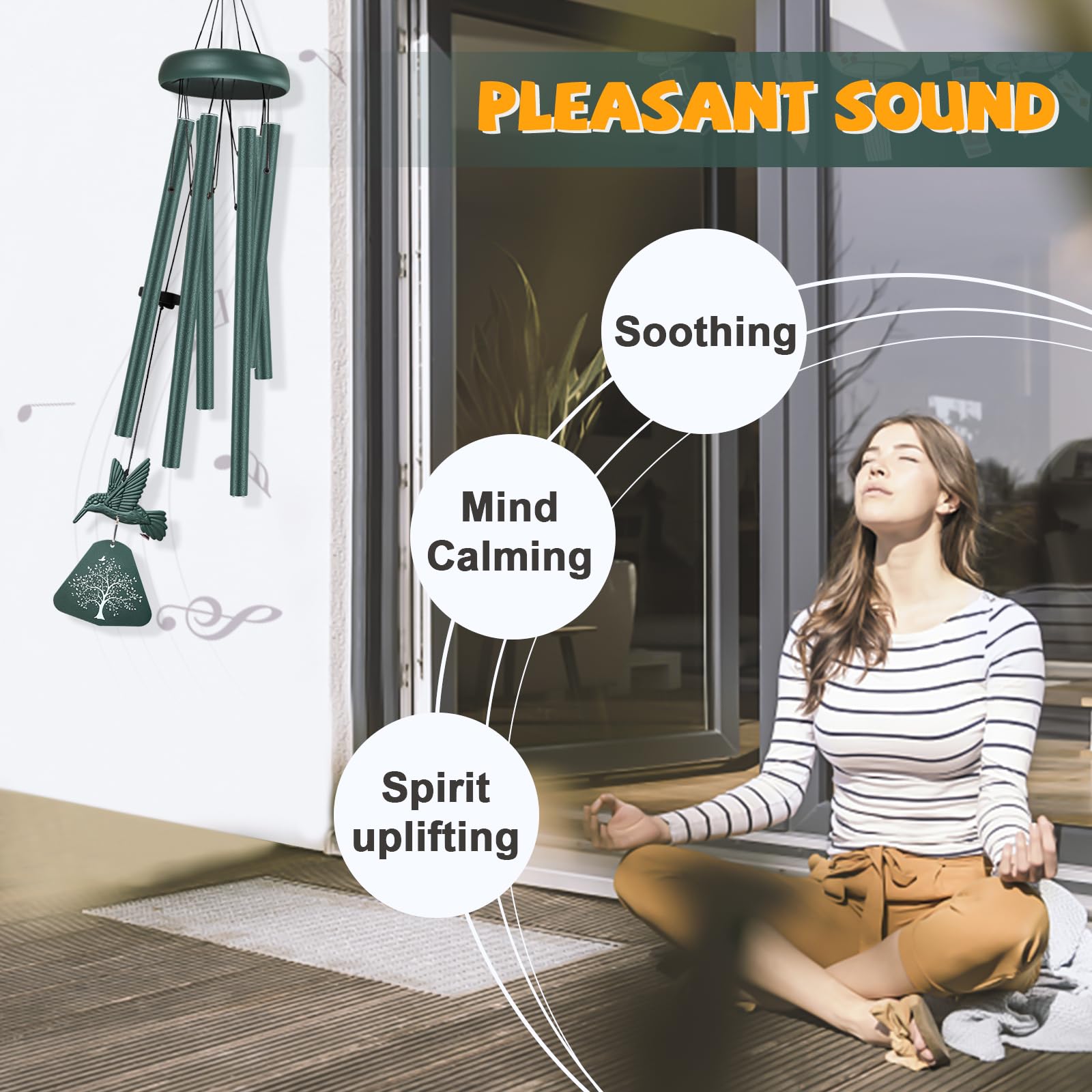 Synhonty wind chimes hanging in a garden to provide peaceful outdoor sound