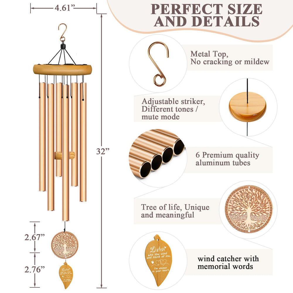 Synhonty wind chimes beside a ruler showing scale benefit: clear size reference