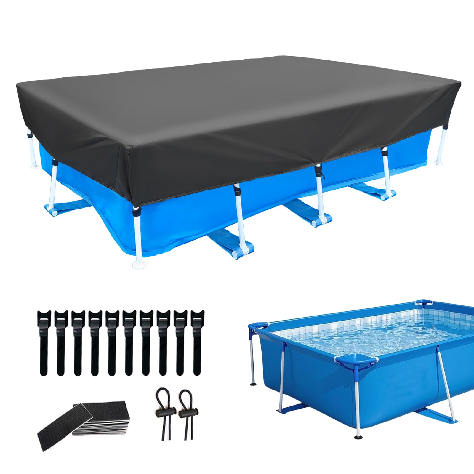 SYPGIHNA front view of rectangular pool cover showing full fit and protection