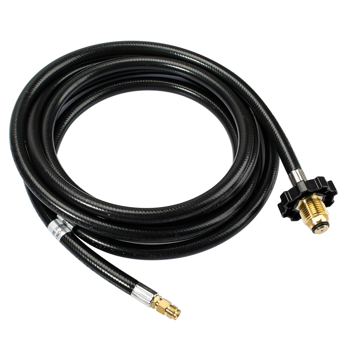 SyunsXoon front view of 12ft propane hose showing full assembly and convenience